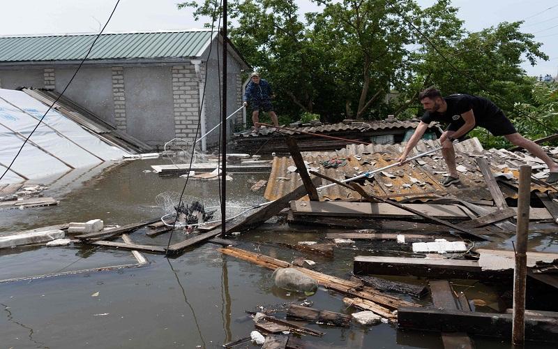عملية إنقاذ لـ«بطة» تقطعت بها السبل بسبب الفيضانات في خيرسون | صور